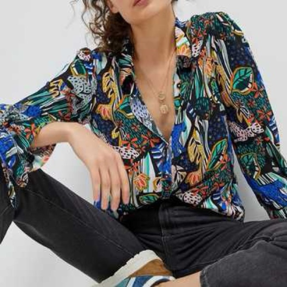 Anthropologie x Margaret Jeane Jungle daydream button blouse